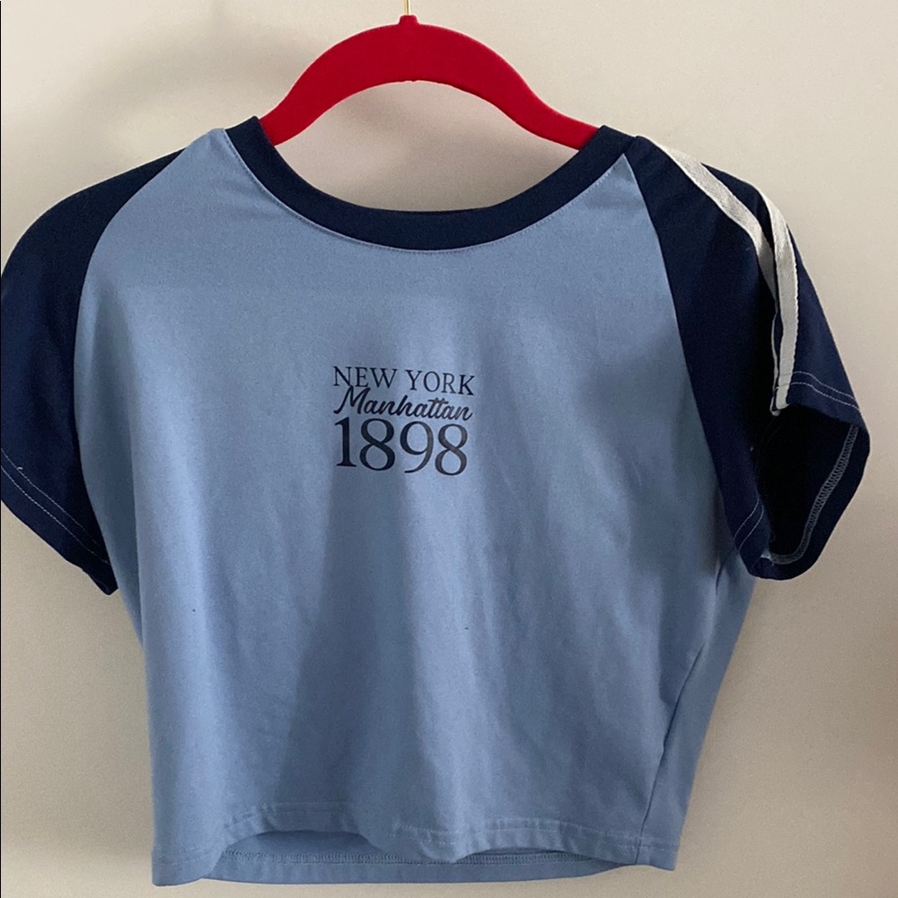SHEIN Blue Raglan Short Sleeve Tee